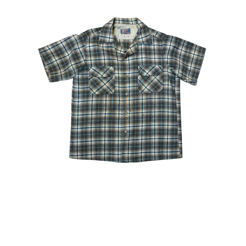 Vintage 50's 60's Pendleton Plaid Board Shirt Short Sleeve M Classic Loop Collar